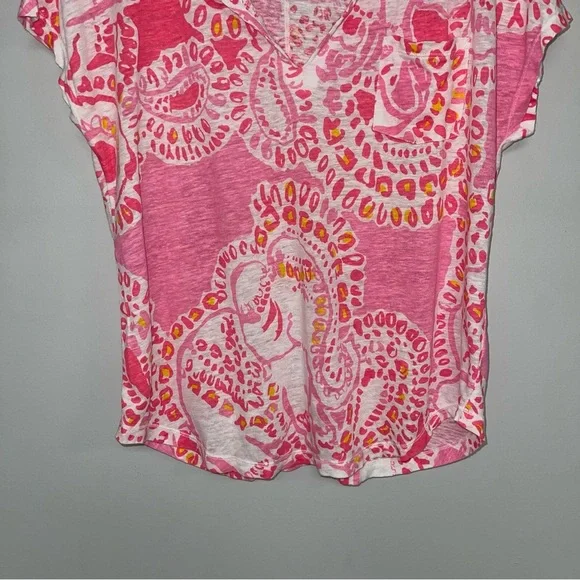 Lilly Pulitzer Duval Top Women’s Size Medium Hot Coral Trunk in‎ Love Linen - Picture 4 of 7